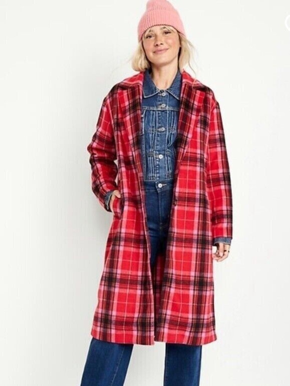 Old Navy Red Plaid Winter Pea Style Coat